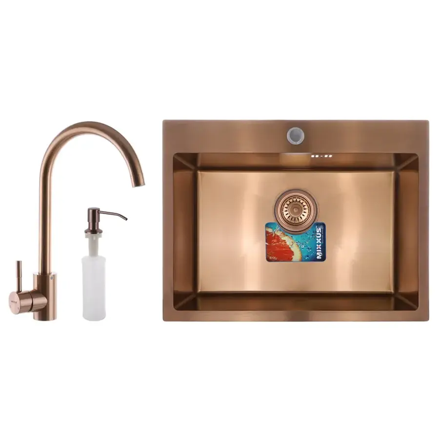 Комплект: мийка, змішувач, диспенсер MIXXUS SET-6045-200x1.0-PVD-BRONZE (Колір бронза) (MX0588)