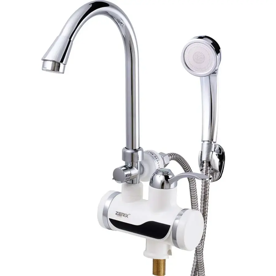Водонагрівач 3,3 kW проточний, з індикатором температури, ПЗВ, на мийку ZERIX ELW08-EP (зі шлангом та лійкою) (ZX2750)