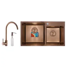 Комплект: мийка, змішувач, диспенсер MIXXUS SET-7843D-220x1.0-PVD-BRONZE (Колір бронза) (MX0586)