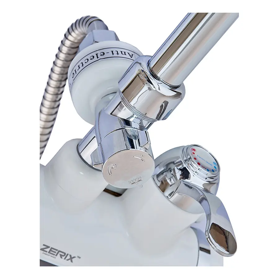 Водонагрівач НАСТІННИЙ 3,3 kW проточний, з індикатором температури ZERIX ELW08-EW (зі шлангом та лійкою) (ZX2788)