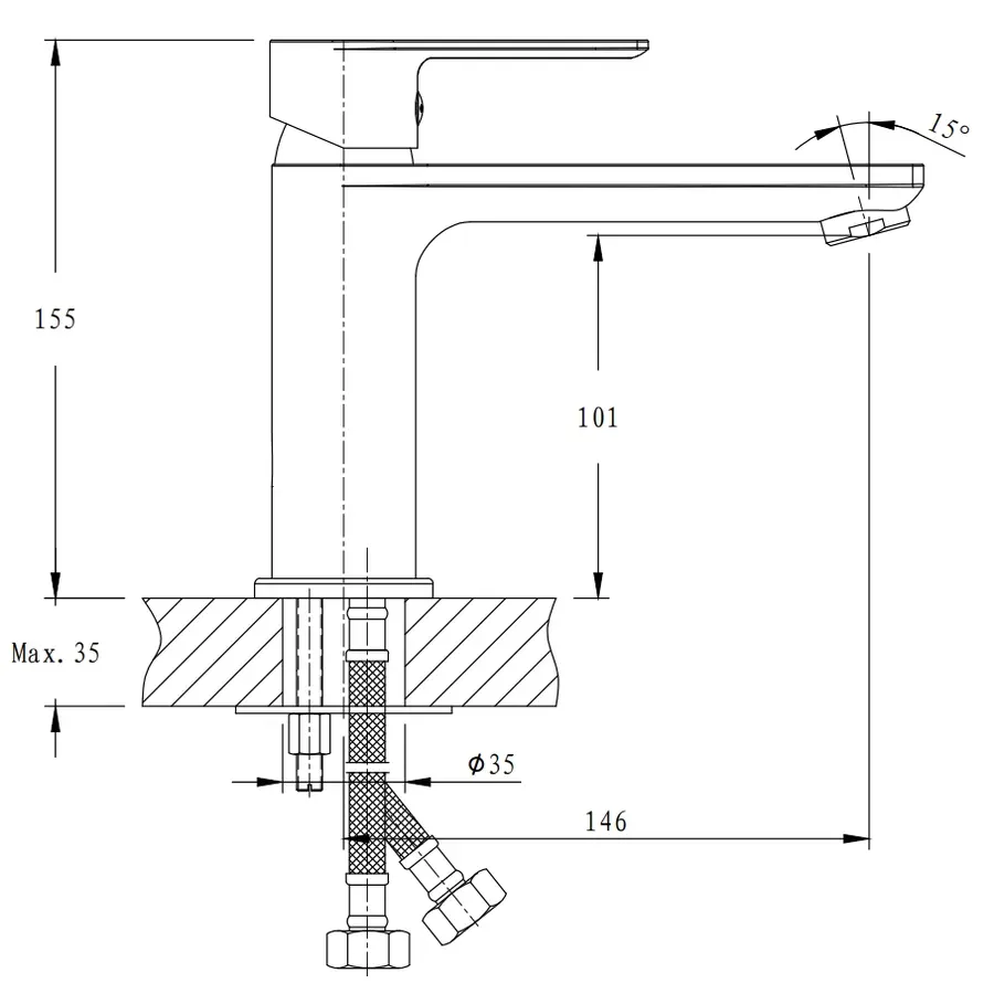 Змішувач для умивальника Haiba Alex 001 з подовженим виливом (HB0880)