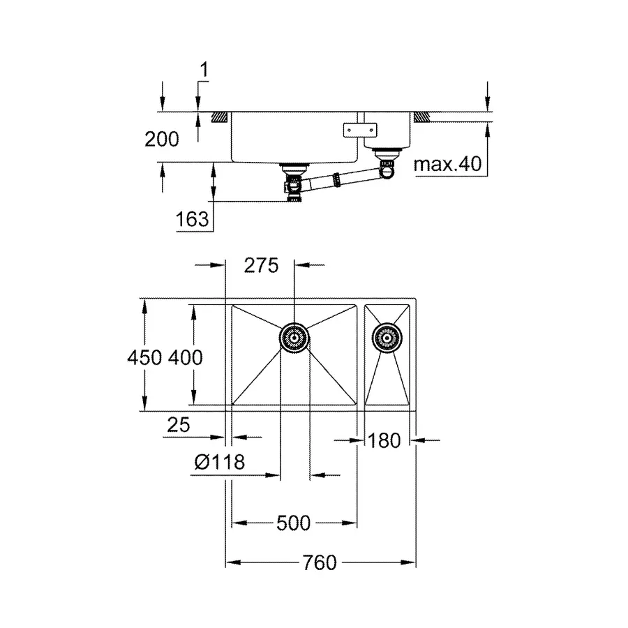Мийка для кухні із нержавіючої сталі Grohe K700U (31575SD1)