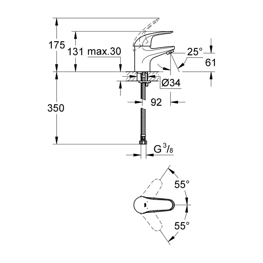 Змішувач для раковини S-розміру Grohe Eurosmart (32467002)