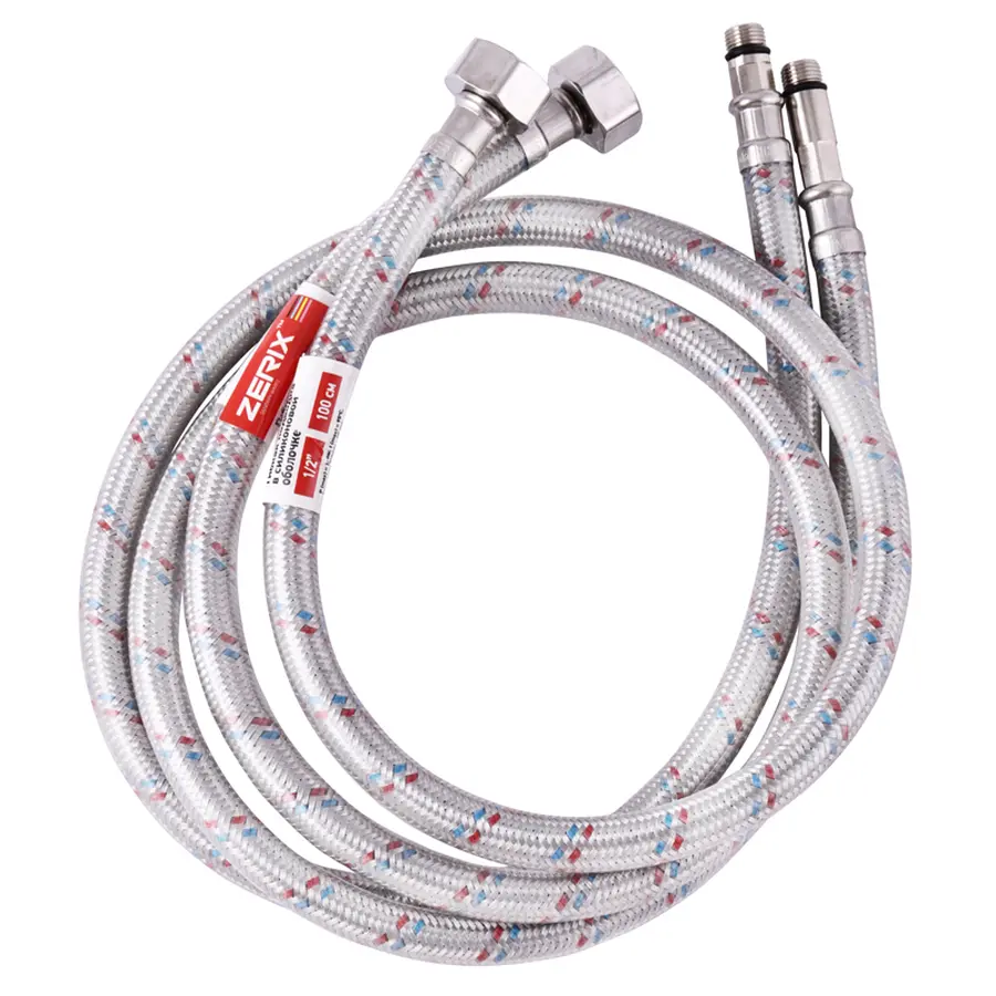 Гнучкі шланги для змішувача гайка 1/2'' - Штуцер M10 (100 см) 2 шт Zerix (ZX1576)