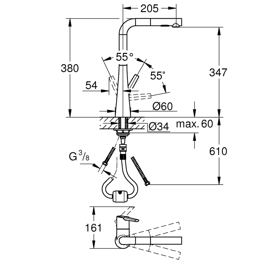 Гнучкий шланг для підключення води гайка 1/2'' - гайка 1/2'' (40 см) Zerix (ZX1550)