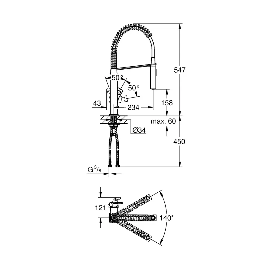 Змішувач для кухні з гнучким виливом Grohe Eurocube (31395DC0)
