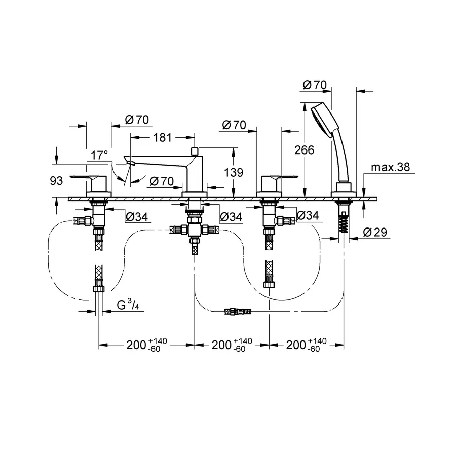 Змішувач на борт ванни на 4 отвори Grohe BauLoop (2511900A)