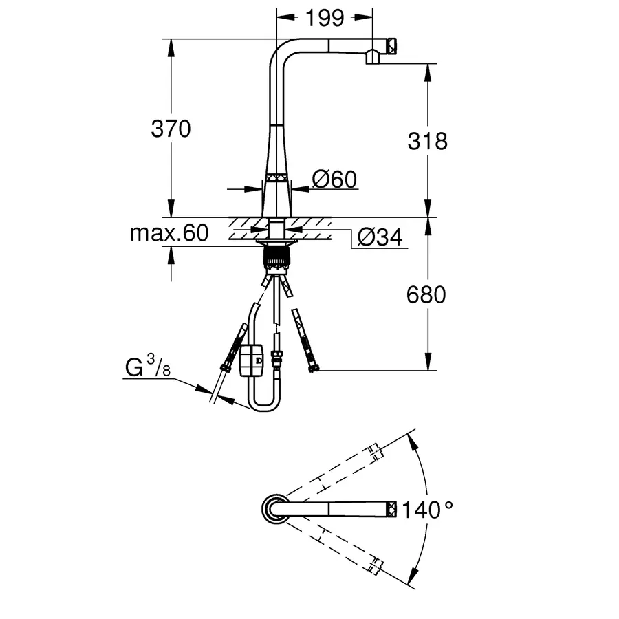 Змішувач для кухні з висувним виливом Grohe Zedra SmartControl (31593002)