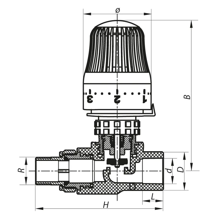 Кран термостатичний з термоголовкою прямий PPR 20x1/2 Koer K0155.PRO (KP0198)