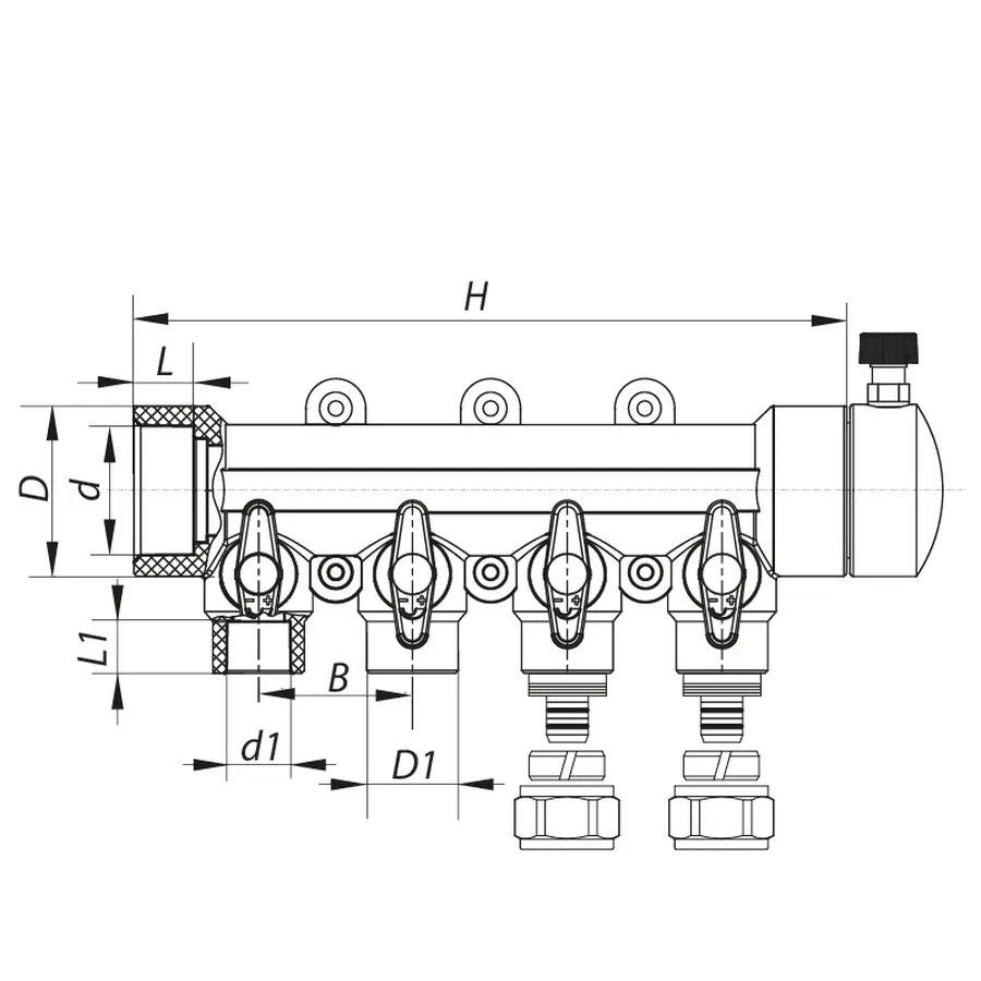 Розподільний колектор опалення 4-way з фітингом (40x20) PPR Koer K0192.PRO (KP2557)