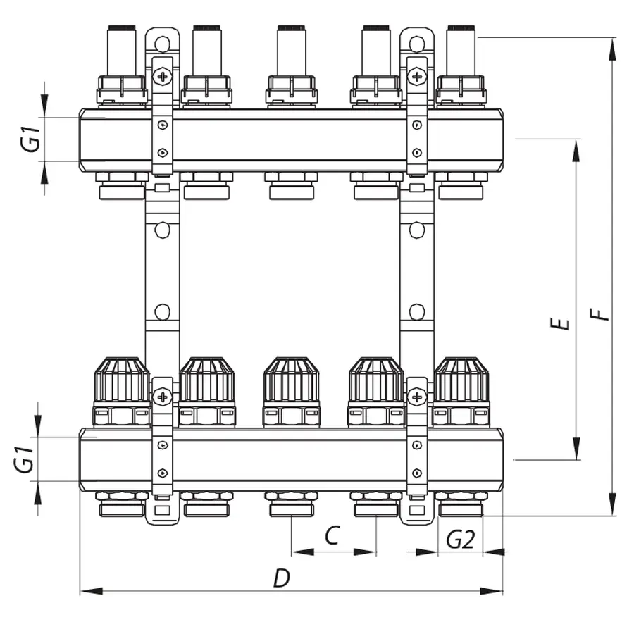 Колекторний блок з витратомірами Koer KR.1110-05 1"x5 ways (KR2642)