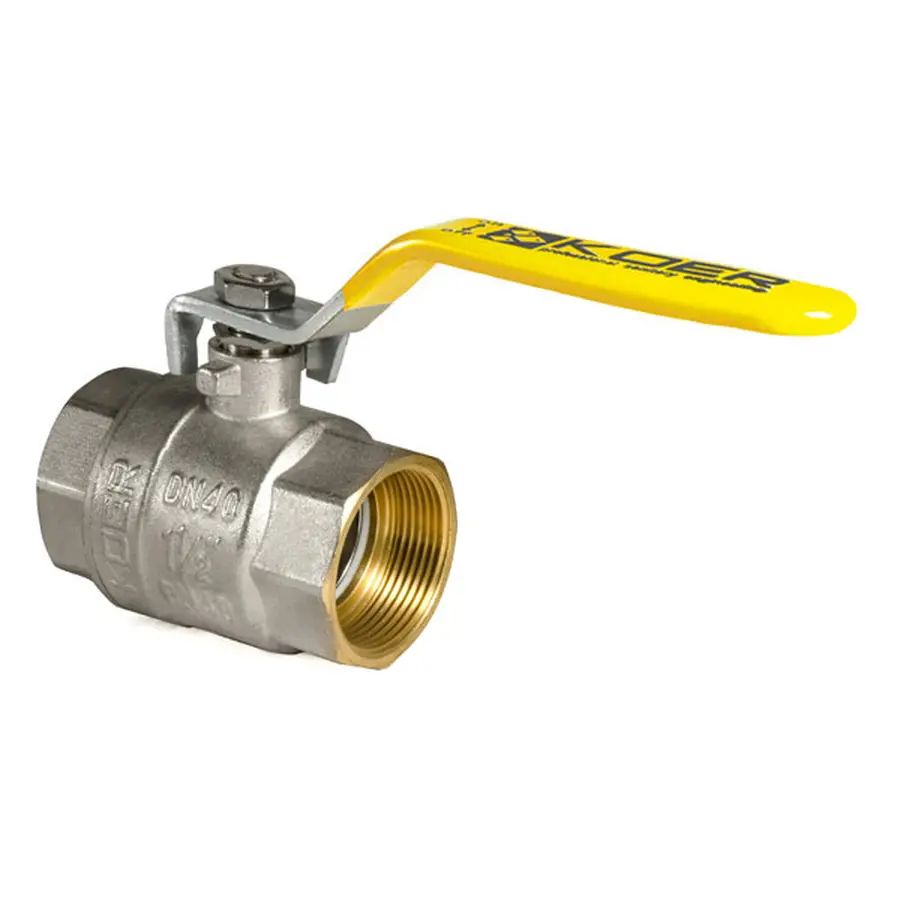 Кран кульовий KOER KR.214.G - 1 1/2" FF ГГВ YELLOW, ручка "важіль" жовта (KR0136)
