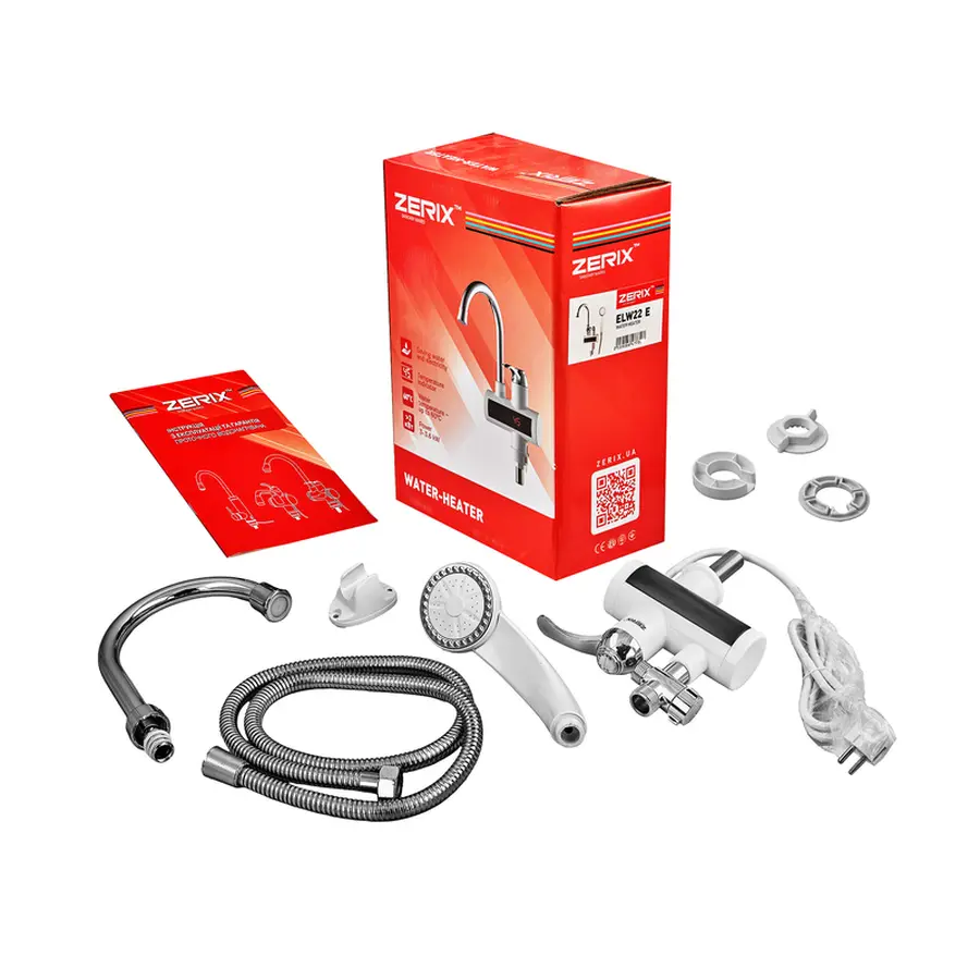 Водонагрівач 3,3 kW проточний, з індикатором температури, на мийку ZERIX ELW22-E (з шлангом та лійкою) (ZX3079)