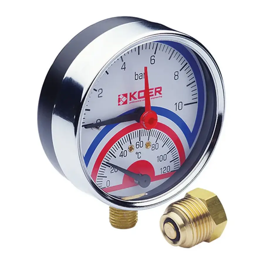 Термо-манометр радіальний (KOER KM.821R) (0-10 bar), D 80мм, 1/4''-1/2'' (KR0215)