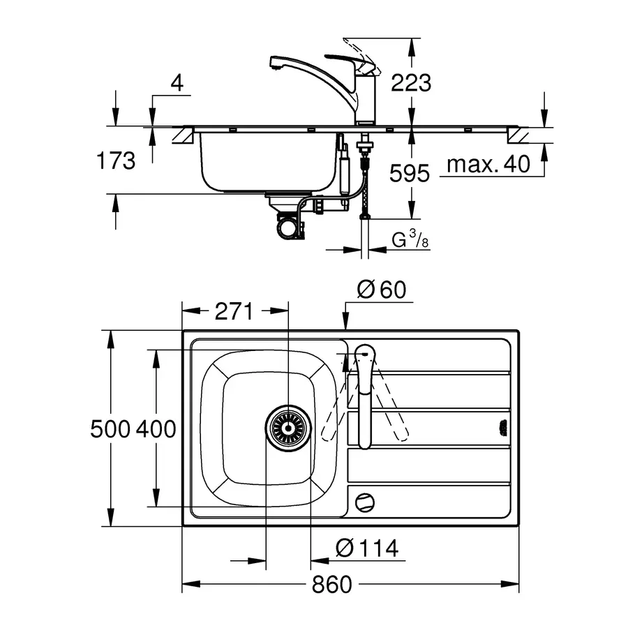 Комплект кухонної мийки і змішувача Grohe K200 (31565SD1)