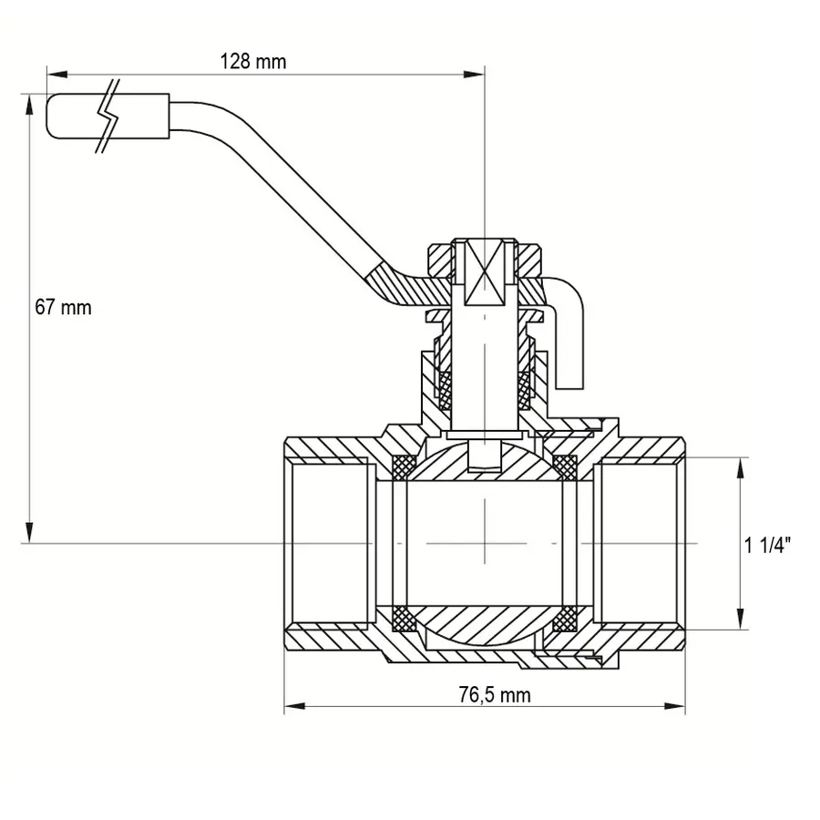 Кран кульовий KOER KR.214.G - 1 1/4" FF ГГВ YELLOW, ручка "важіль" жовта (KR0115)