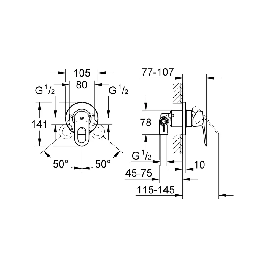 Змішувач прихованого монтажу для 1 споживача Grohe BauLoop (29042000)