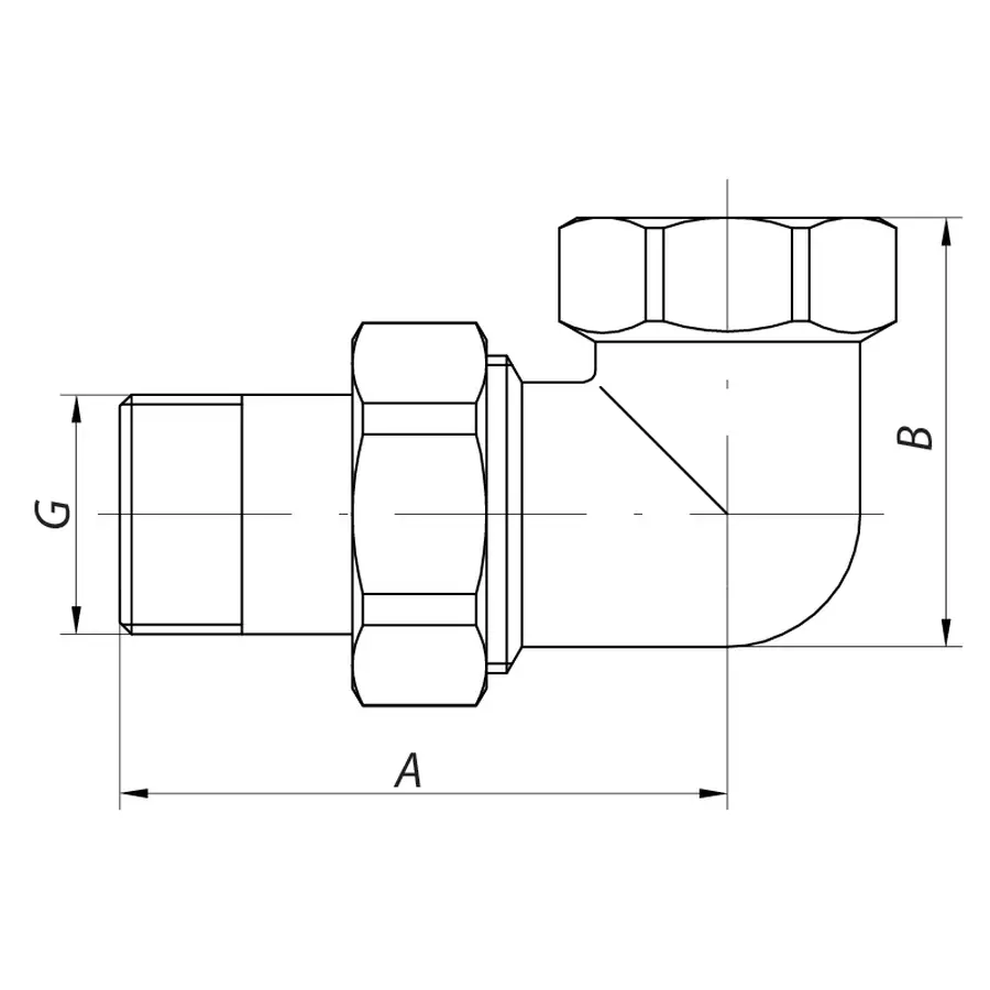 Згін американка (хром) 1 "кутовий Koer KR.342.chr (KR2707)