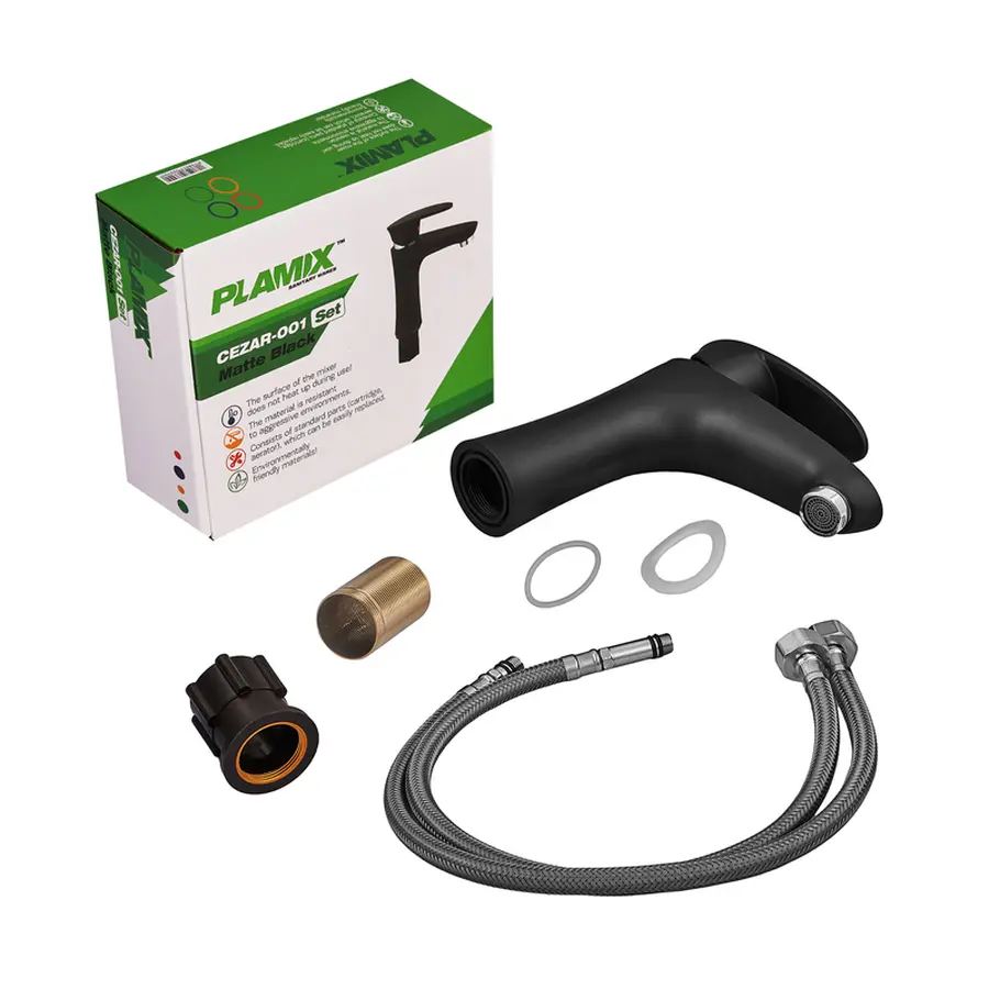 Змішувач для умивальника Plamix Cezar-001 – стильний чорний кран для вашої ванної кімнати