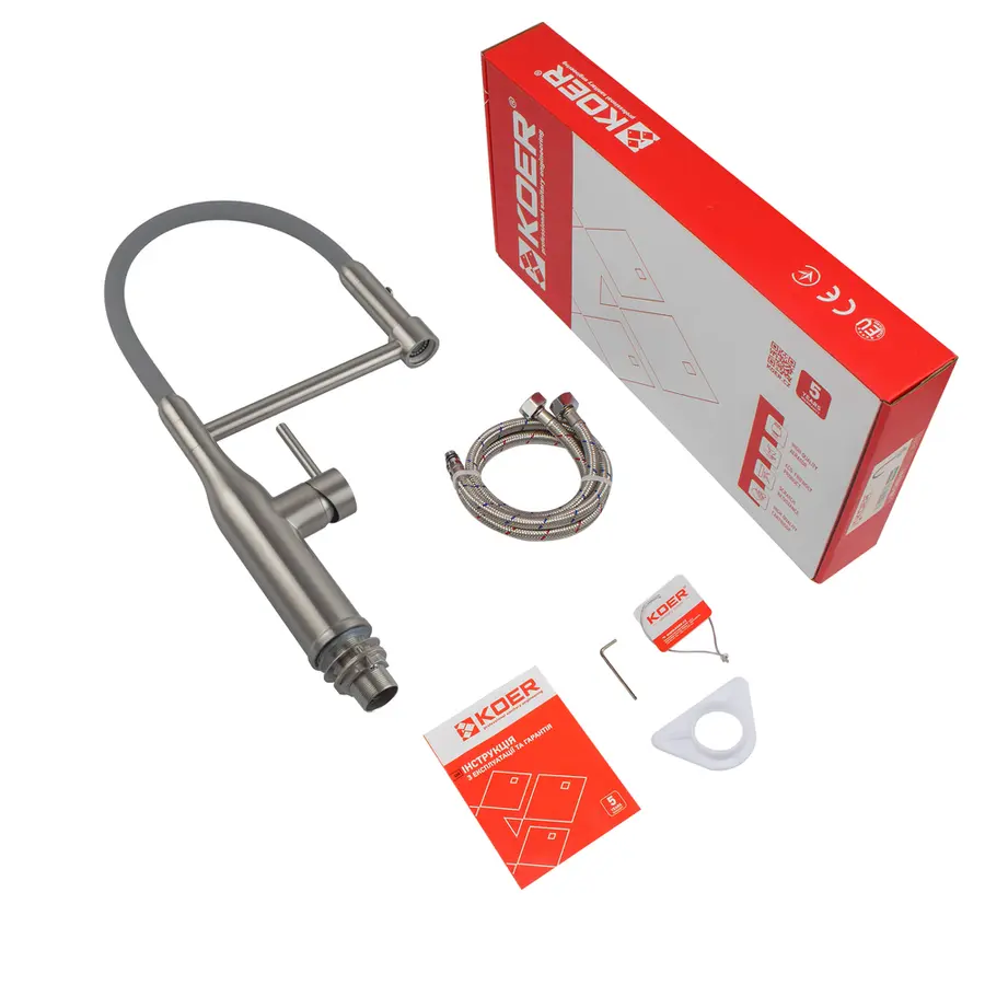 Кухонний змішувач з силіконовим виливом KOER KI-70005-02 (нерж. сталь) (KR3388)