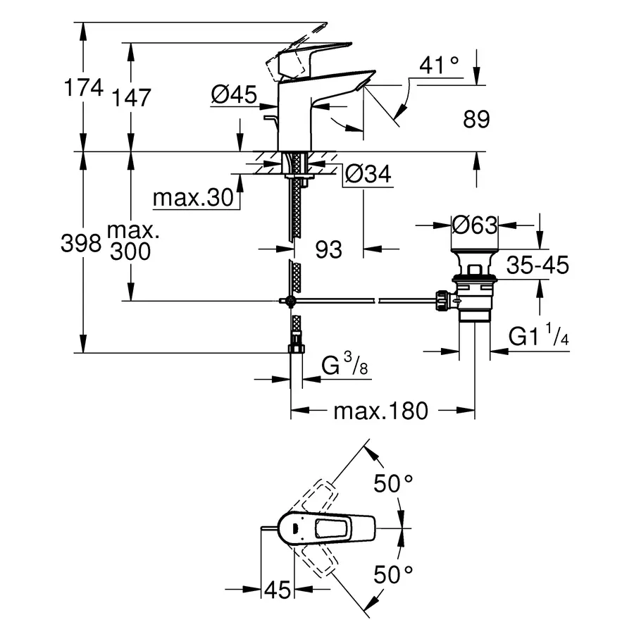 Змішувач для раковини S-розміру Grohe BauLoop New (23335001)