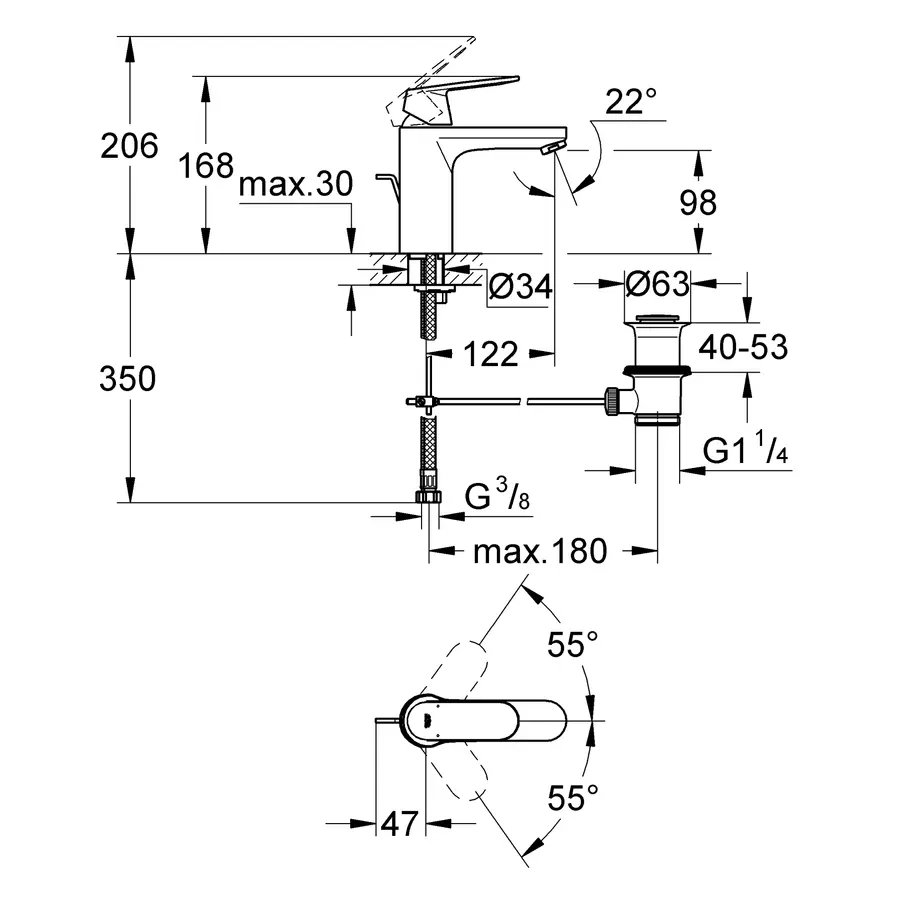 Змішувач для раковини M-розміру Grohe Eurosmart Cosmopolitan (23325000)