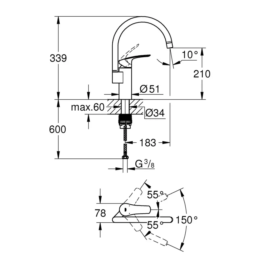 Змішувач для кухні Grohe Eurosmart New (33202003)