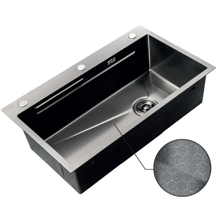 Мийка Zerix ZH7545-SET-05 DECOR NANO-BLACK (3.0/0.8) з нерж. сталі, комплект (графіт) (ZM5582)