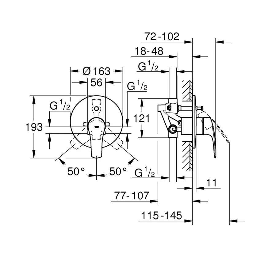 Змішувач прихованого монтажу на 2 споживача Grohe Eurosmart New (33305003)