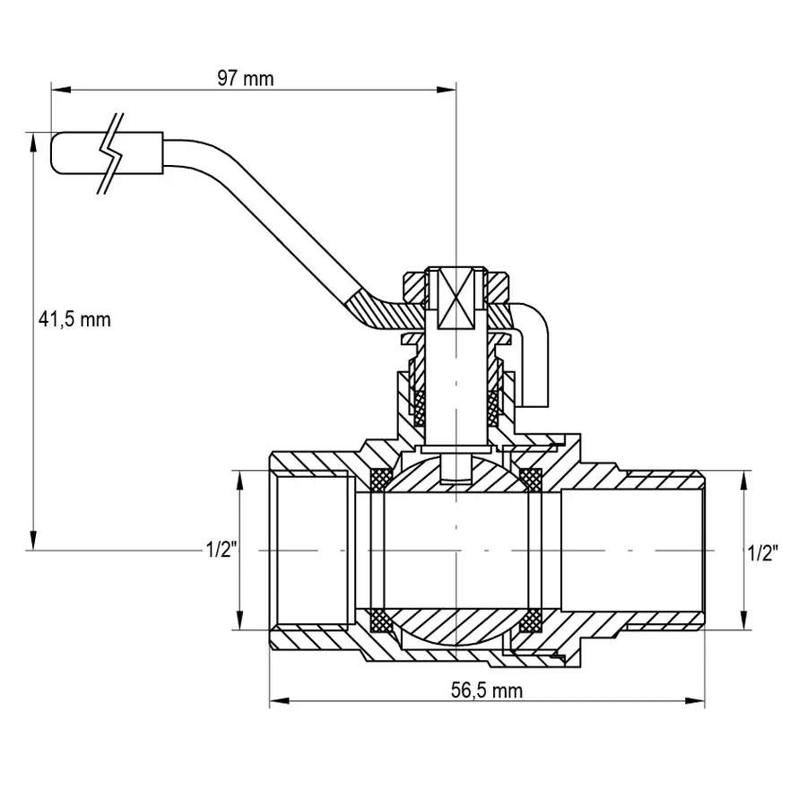 Кран кульовий KOER KR.215.G - 1/2" FM ГШВ YELLOW, ручка "важіль" жовта (KR0116)