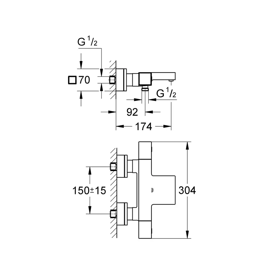 Змішувач для ванни з термостатом Grohe Grohtherm Cube (34497000)