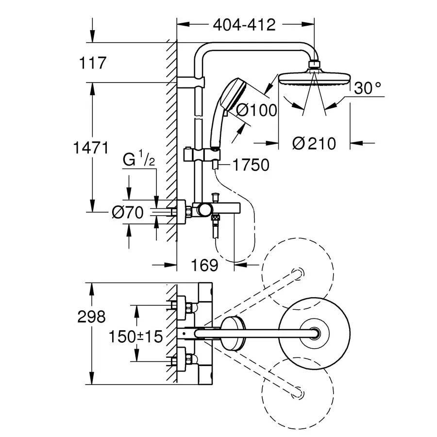 Душова система з термостатом для душа Grohe New Tempesta Cosmop. System (26223001)