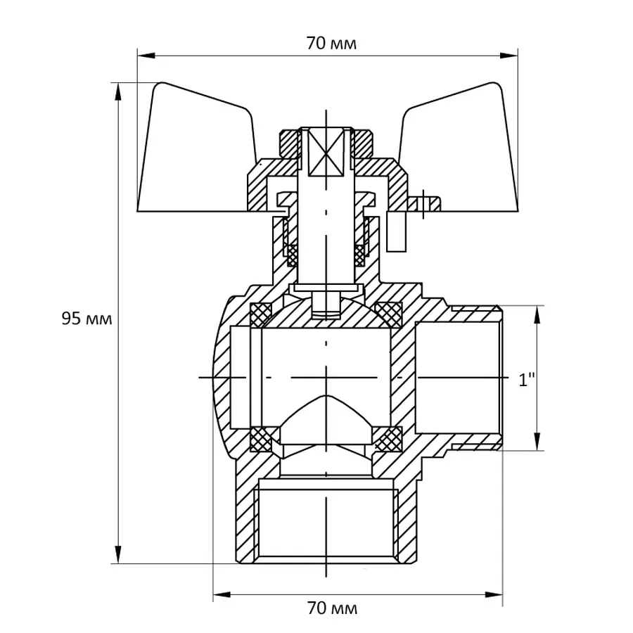 Кран кульовий Koer 1" ГШМ кутовий (KR.208) (KR2807)