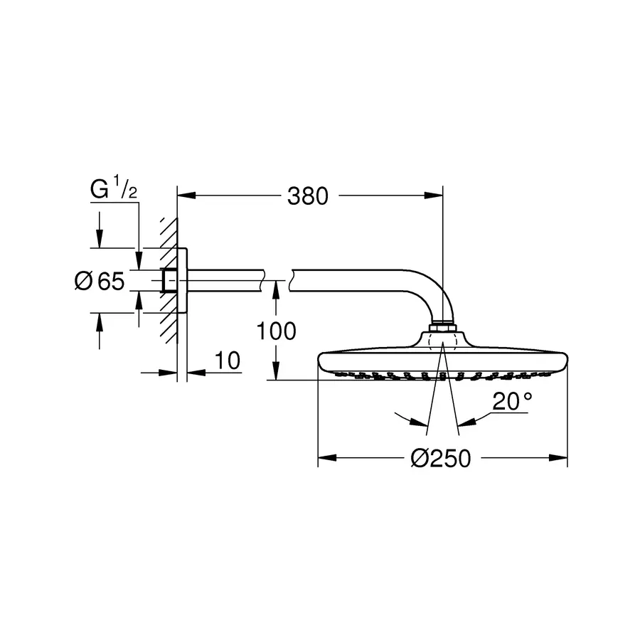 Верхній душ з настінним кронштейном Grohe Tempesta (260000)