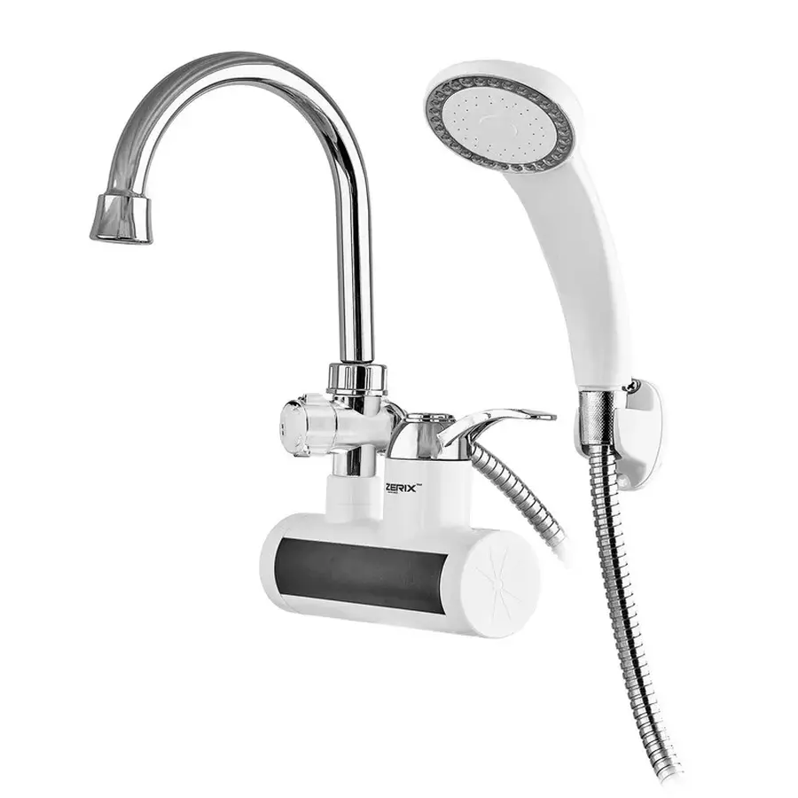 Водонагрівач НАСТІННИЙ 3,3 kW проточний, з індикатором температури, рефлекторний вилив ZERIX ELW22-EW (зі шлангом та лійкою) (ZX4934)