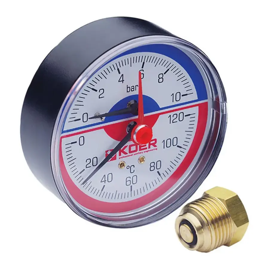 Термо-манометр аксіальний (KOER KM.802A) (0-10 bar), D 80мм, 1/4''-1/2'' (KR0224)
