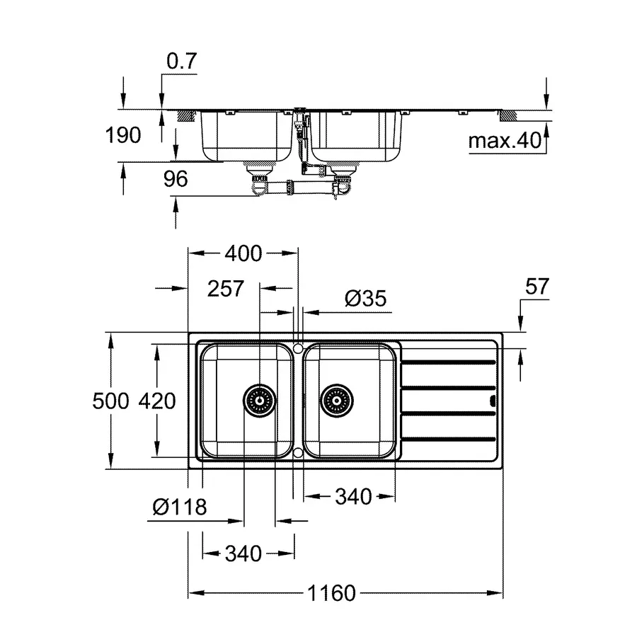 Мийка для кухні із нержавіючої сталі Grohe K500 (31588SD1)
