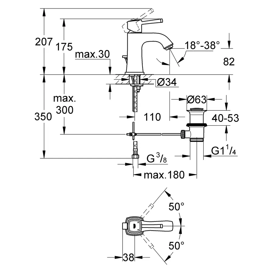 Змішувач для раковини M-розміру Grohe Grandera (23303000)