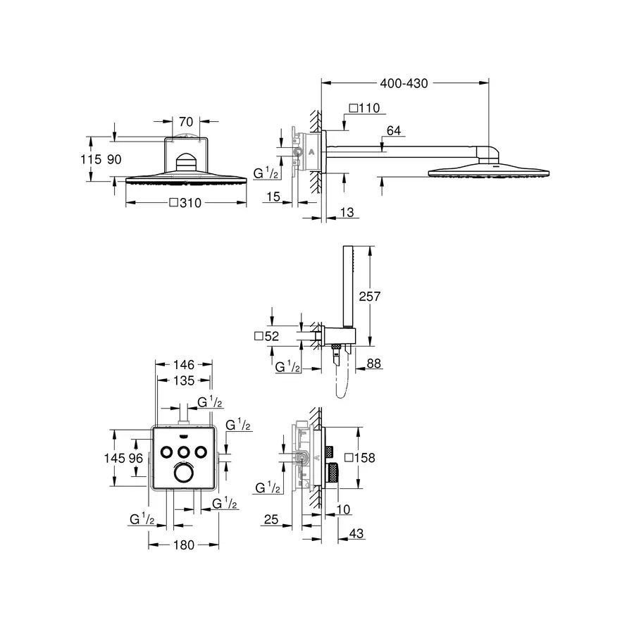 Душова система прихованого монтажу з термостатом Grohe Grohtherm SmartControl (34804000)
