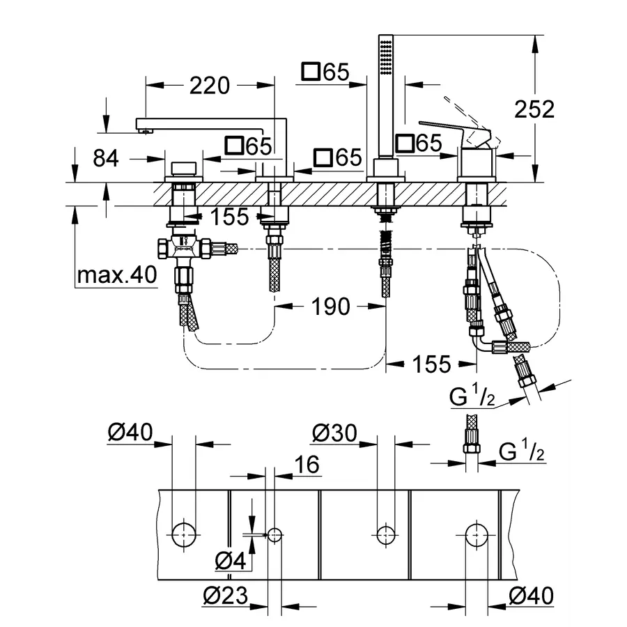 Змішувач на борт ванни на 4 отвори Grohe Eurocube (19897001)