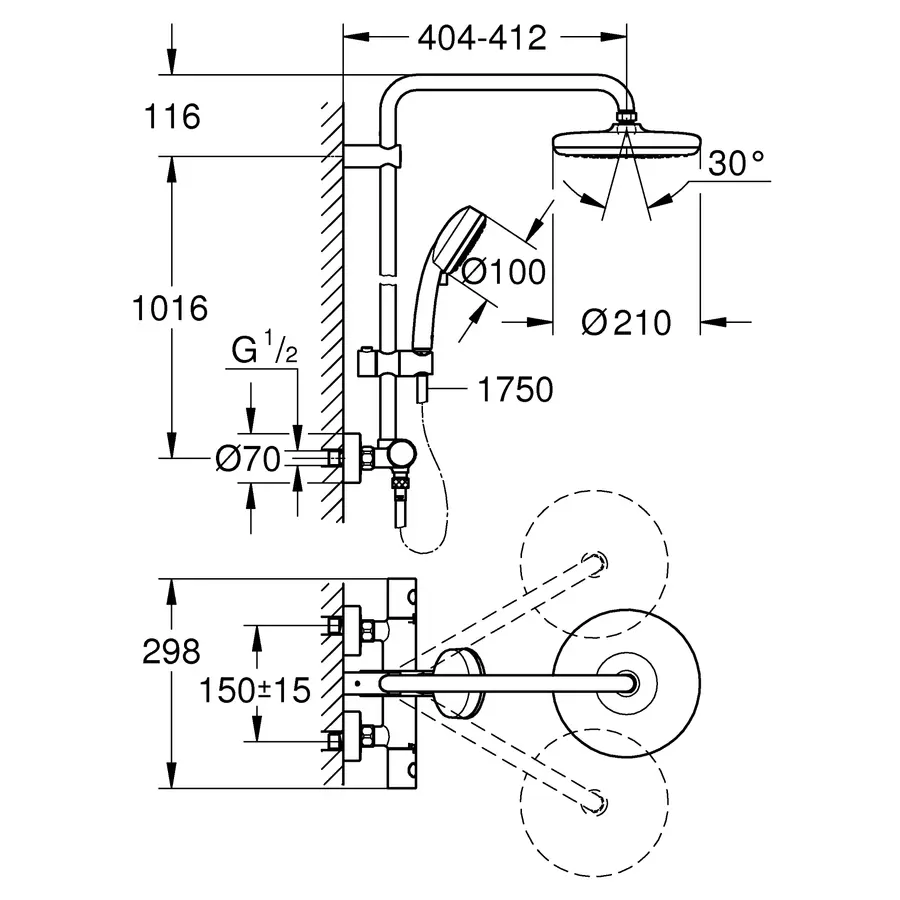 Душова система з термостатом для душа Grohe New Tempesta Cosmop. System (27922001)