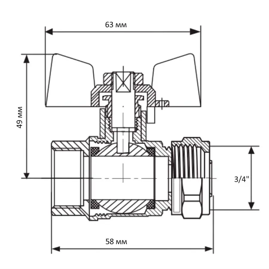 Кран кульовий KOER KR.352 - 20x3/4F WING (LL1789)