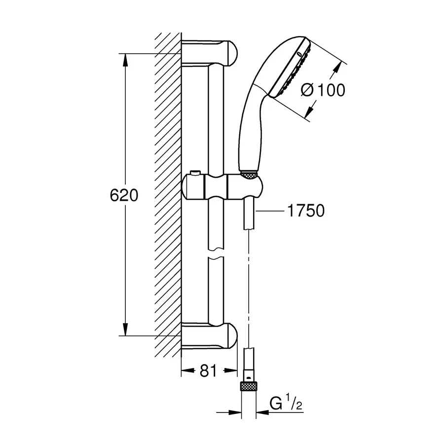 Душовий гарнітур зі штангою, 1 режим струменю Grohe New Tempesta Classic (27924001)