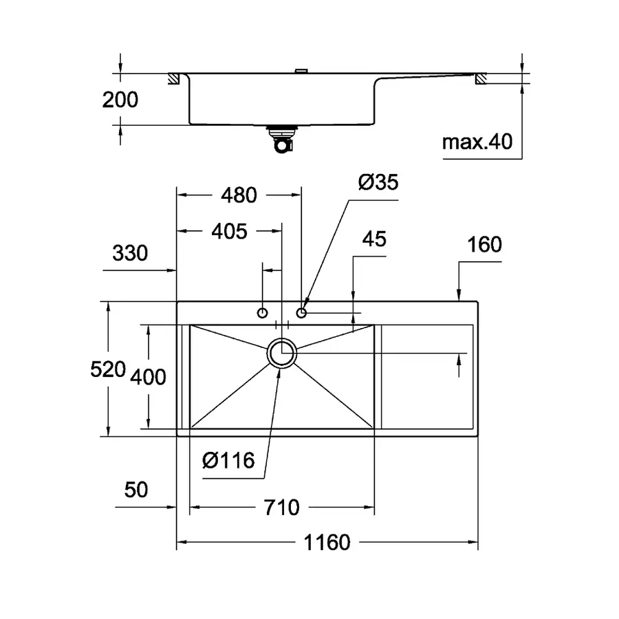 Мийка кухонна Grohe EX Sink K1000 (подвійне крило зліва) (31581SD0)