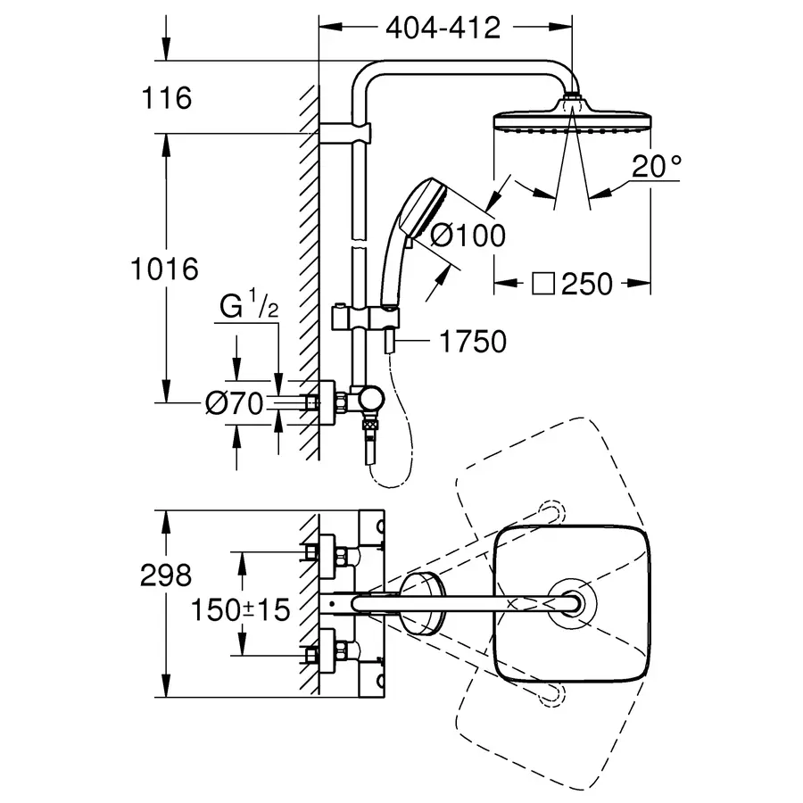 Душова система з термостатом для душа Grohe New Tempesta Cosmop. System (26689000)