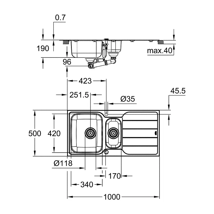Мийка для кухні із нержавіючої сталі Grohe K500 (31572SD1)