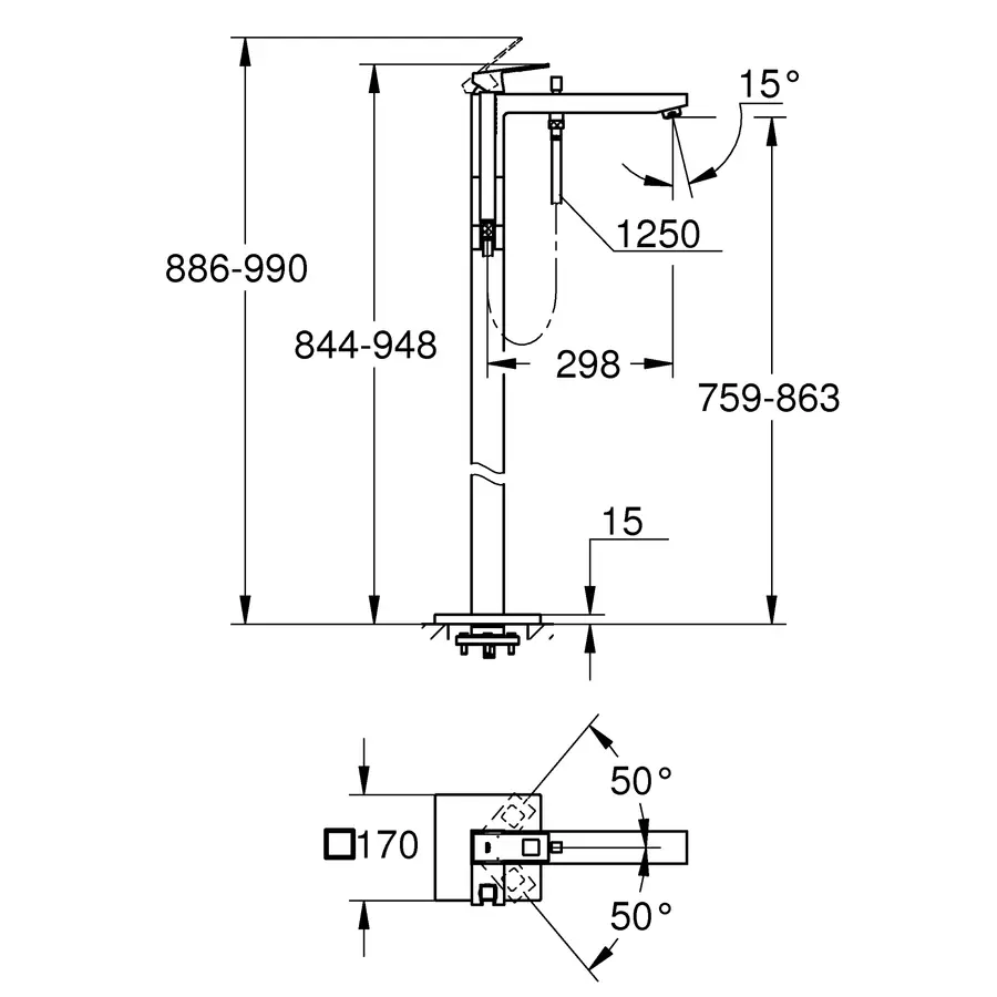 Підлоговий змішувач для ванни Grohe Eurocube (23672001)