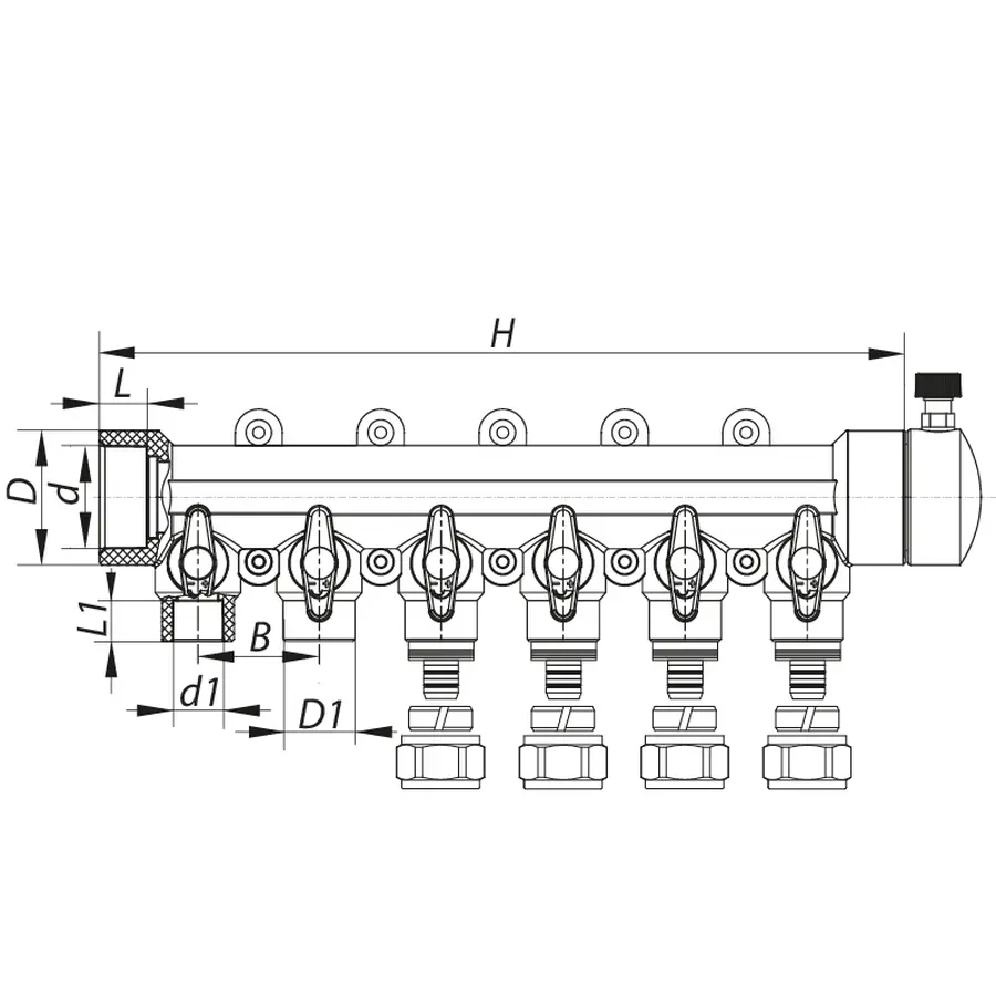 Розподільний колектор опалення 6-way з фітингом (40x20) PPR Koer K0194.PRO (KP2559)