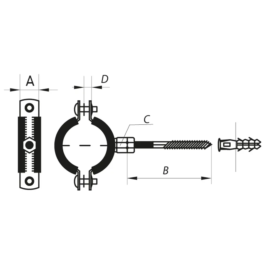 Хомут трубний оцинкований Koer KCB.20 1-1 /2" (47-51) чорний (KR2799)