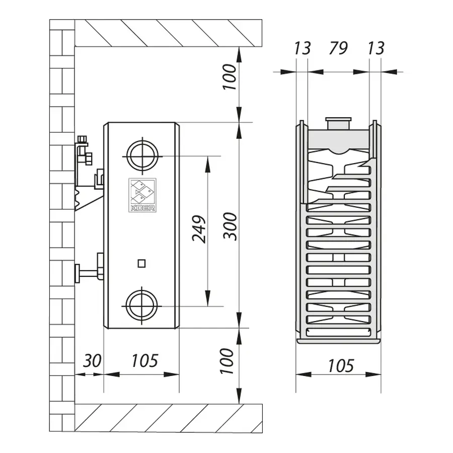 Сталевий радіатор KOER 22x300x400S (510 Вт, 7,02 кг, бокове підключення) (RAD067)